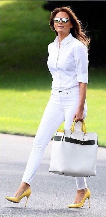 Elegant icon wardrobe essentials: The white shirt-Melanie Trump in white shirt