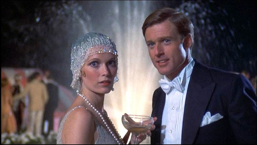 Mia Farrow and Robert Redford in film The Great Gatsby(1974),  her costume was designed by Theoni V. Aldredge