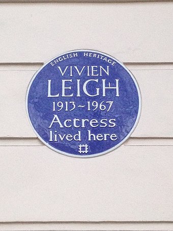 English Heritage blue plaque at Vivien Leigh's final home at 54 Eaton Square in Belgravia