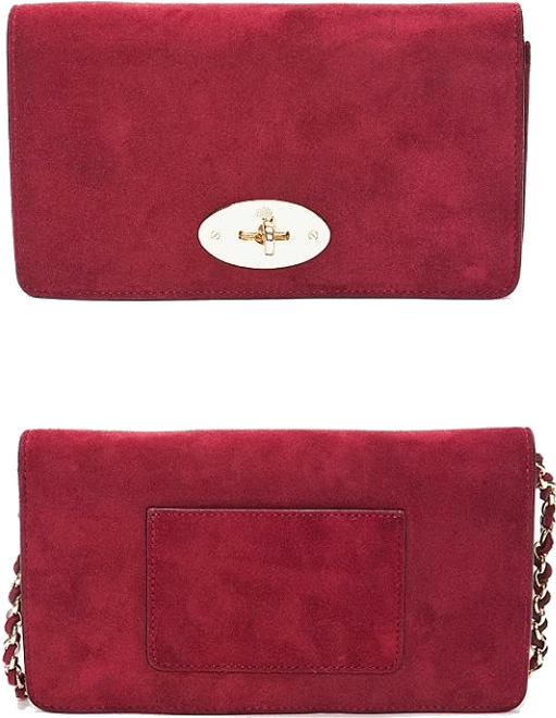 Kate Middleton Mulberry 'Bayswater' clutch in cranberry suede.