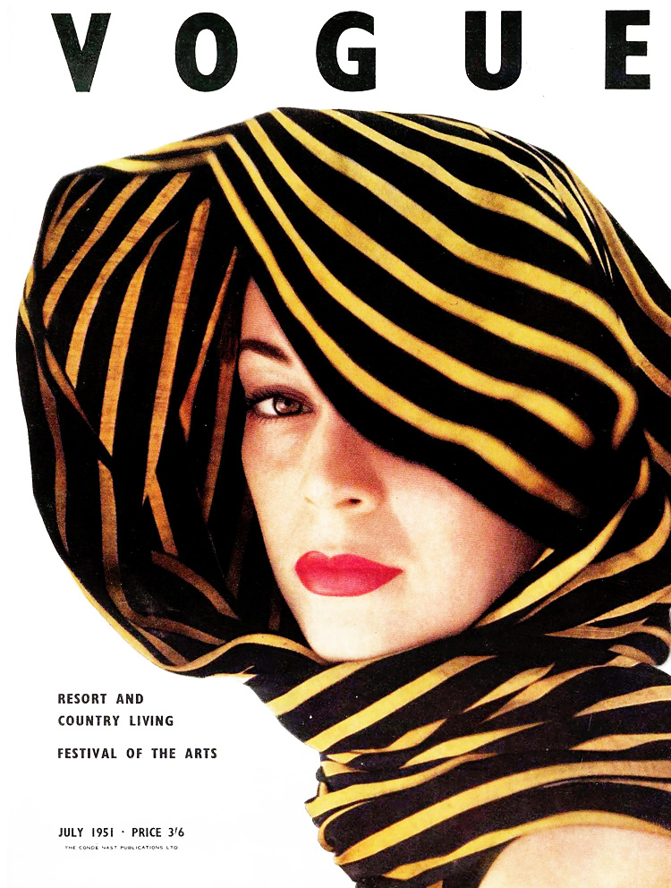 Vogue cover July 1951, featuring Jean Patchett, photo by Clifford Coffin