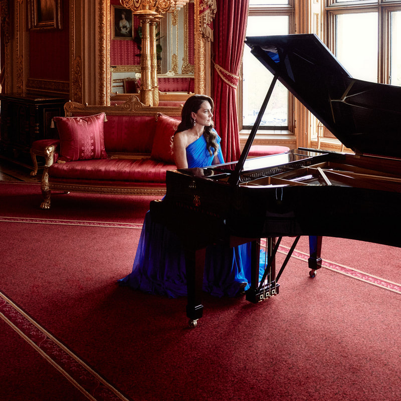 Kate Middleton in a sapphire blue one-shoulder gown by Jenny Packham, for Eurovision Song Contest Final, 2023