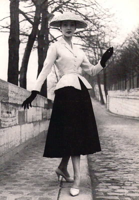 Muse of Hubert de Givenchy Bettina Graziani in Christian Dior´s new look barsuit, 1947