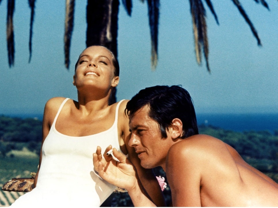 Alain Delon with Romy Schneider in film La piscine(The Swimming Pool), 1968