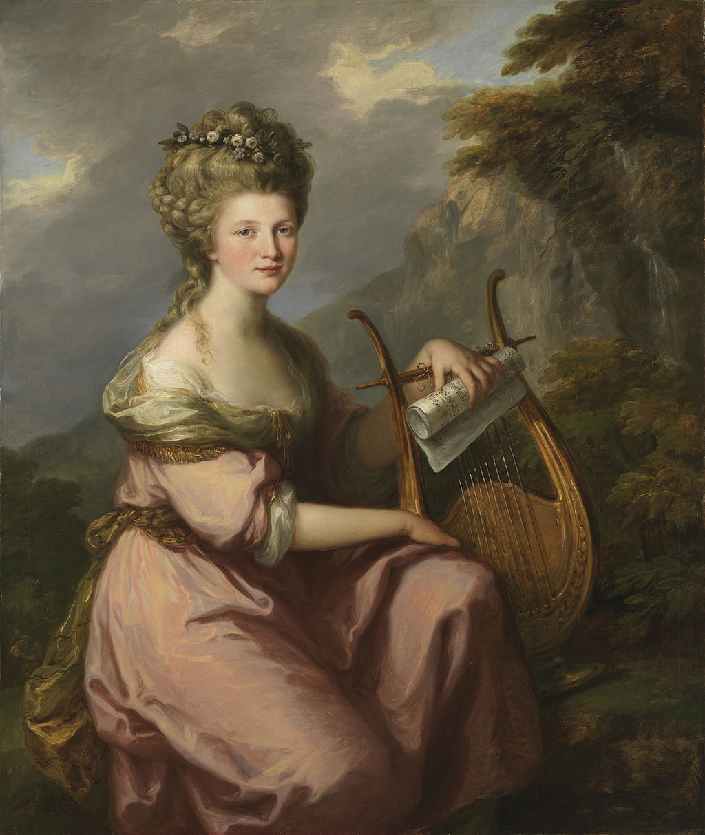 Portrait of Sarah Harrop (Mrs. Bates) as a Muse (1780-81), oil on canvas, 142 x 121 cm.,, by Angelica Kauffmann (30 October 1741 – 5 November 1807), Princeton University Art Museum, New Jersey