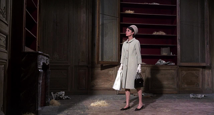 Audrey Hepburn movie costume Charade(1963) complete outfits as Reggie Lampert: the beige wool coat with pillbox hat