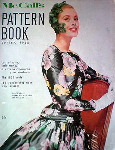 Grace Kelly square neck floral dress by McCall on her first meeting with Prince Rainier III in Monaco in 1955
