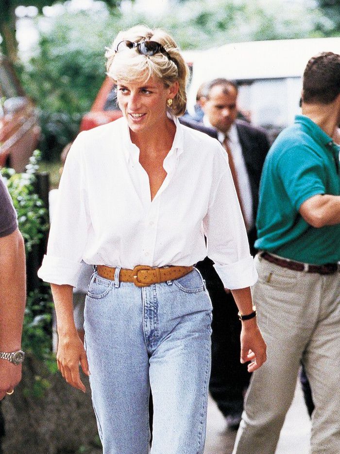 Elegant style icon wardrobe essentials: Princess Diana in white shirt