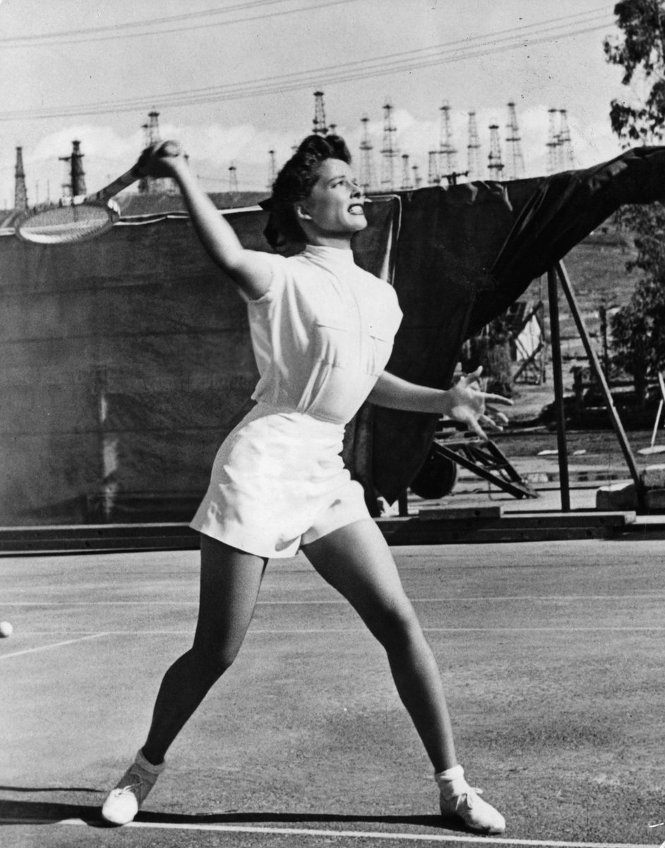 Katharine Hepburn playing tennis