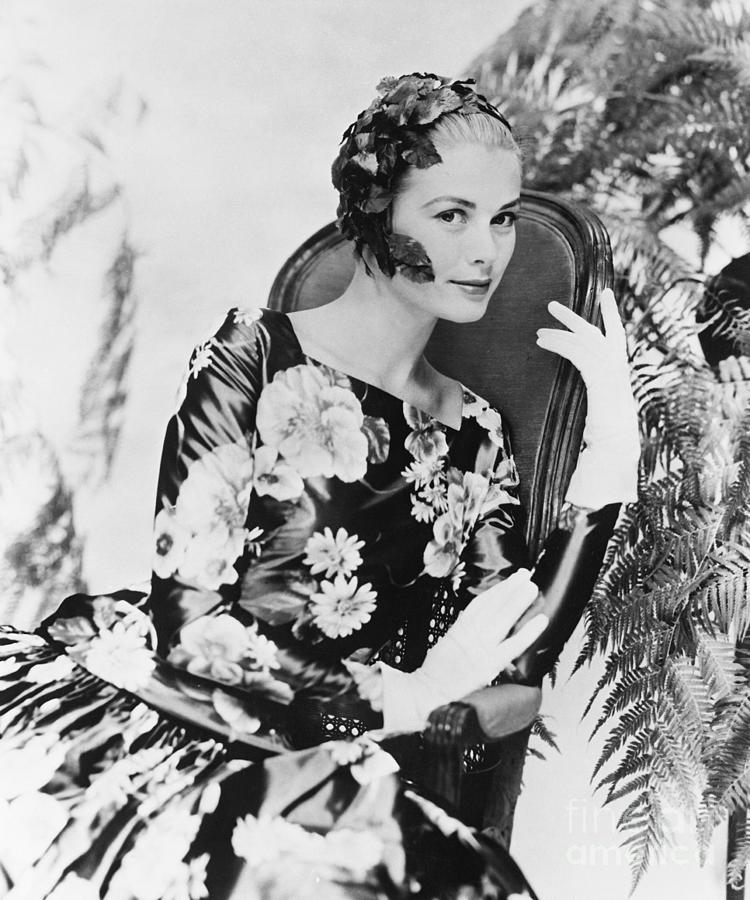 Grace Kelly square neck floral dress by McCall on her first meeting with Prince Rainier III in Monaco in 1955