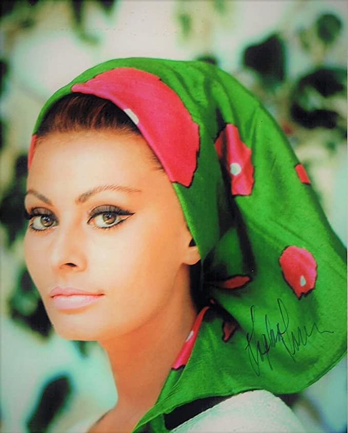 Sophia Loren wearing Emilio Pucci silk scarf