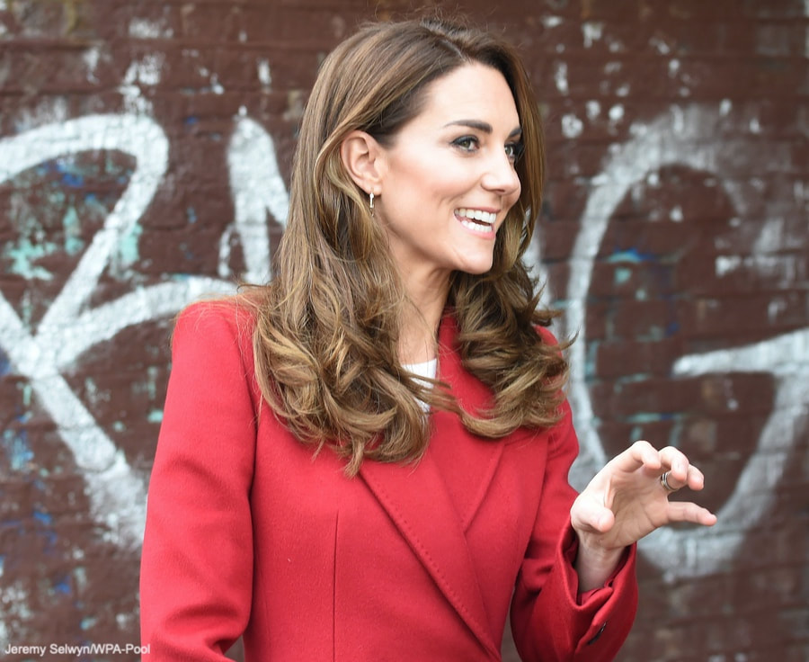 Kate Middleton Alexander McQueen custom made red double breast full length coat with peak lapel