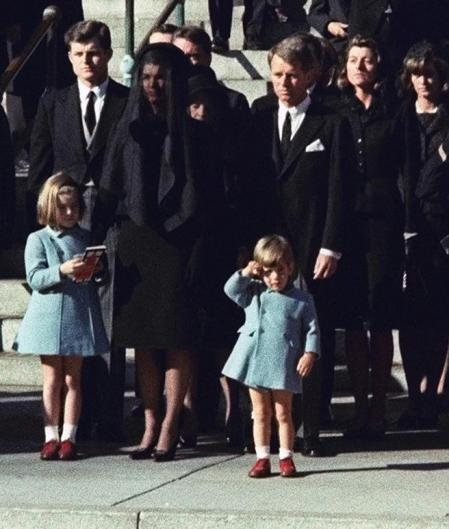 Jacqueline Kennedy on the day of her husband John Fitzgerald Kennedy's funeral, Kennedy, with her children John Kennedy, Jr and Caroline Bouvier Kennedy, 25 November 1963