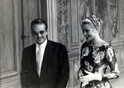 Grace Kelly square neck floral dress by McCall on her first meeting with Prince Rainier III in Monaco in 1955