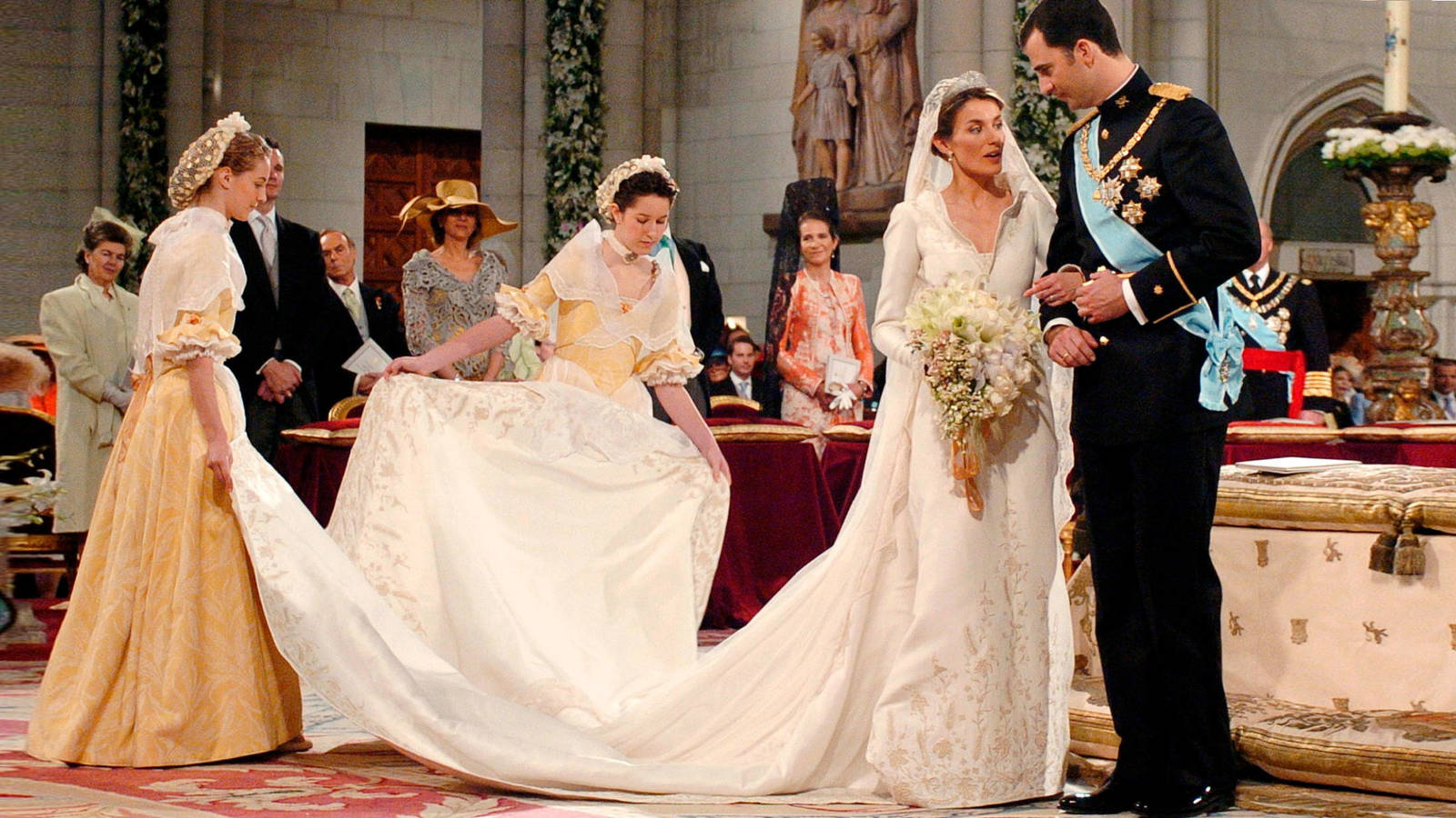 Queen Letizia royal wedding dress designed by Spanish royal couturier Manuel Pertegaz 