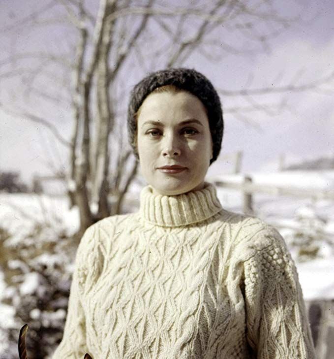 Elegant style icon wardrobe essentials: Grace Kelly in turtle neck Aran sweater
