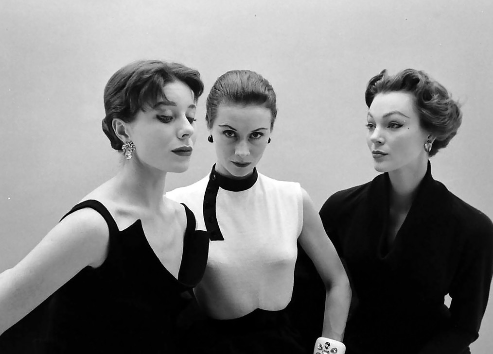 Bettina Graziani, Sophie Malgat Litvak & Ivy Nicholson (all wearing Givenchy) photoed by Nat Farbman - February, 1952, for Givenchy´s first collection