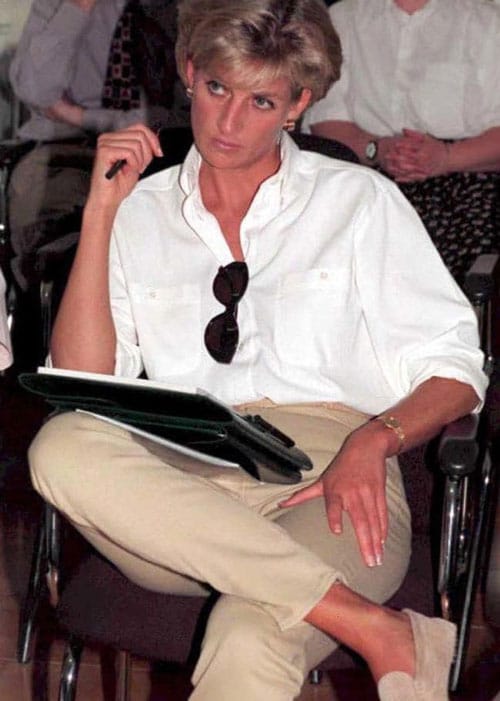 Elegant style icon wardrobe essentials: Princess Diana in white shirt