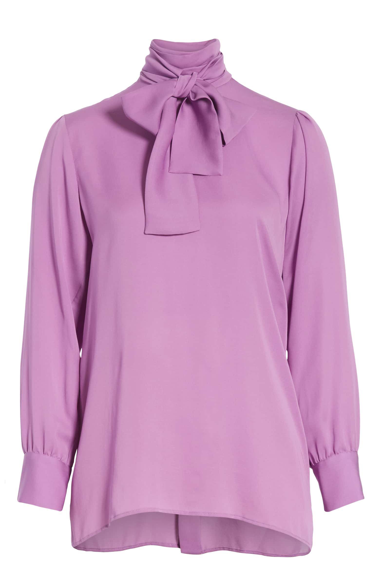 Kate Middleton Gucci purple/violet pussy-bow silk blouse with cloth buttons