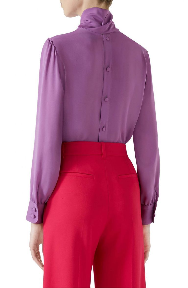 Kate Middleton Gucci purple/violet pussy-bow silk blouse with cloth buttons