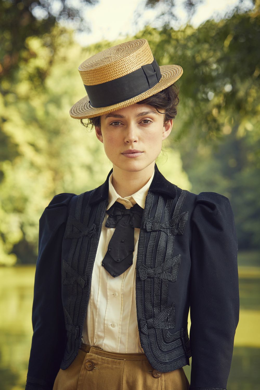 Elegant icon wardrobe essentials: Keira Knightly in white shirt: Keira Knightley in film Colette(2018)