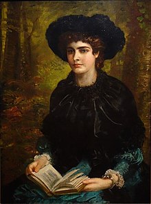 Elegant playwright Oscar Wilde wife Constance Lloyd. Painting by Louis Desanges 1882Picture