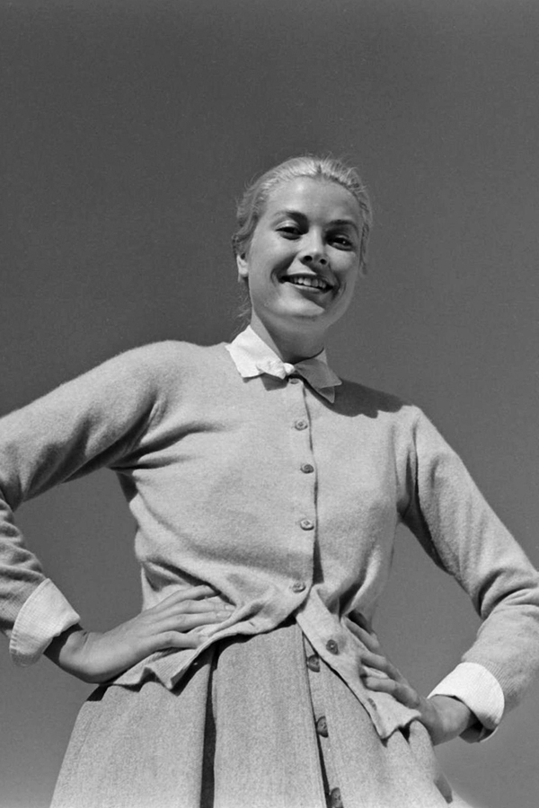 Elegant style icon wardrobe essentials: Grace Kelly in cardigan sweater
