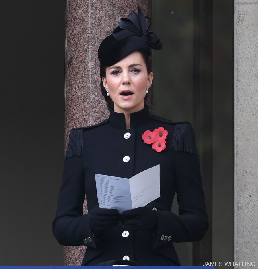 Kate Middleton Catherine Walker black military coat of standup collar with tassel shoulder and mother of pearl buttons