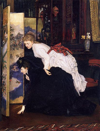 Jeunes femmes regardant des objets japonais (vers 1869-1870) / Young girls looking at Japanese objects.