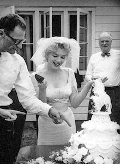 Marilyn Monroe on her wedding to Arthur Miller, in wedding dress designed by Norman Norell, 1956