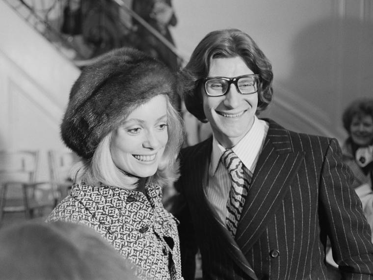 Catherine Deneuve with French couturier and fashion designer Yves Saint Lawrent