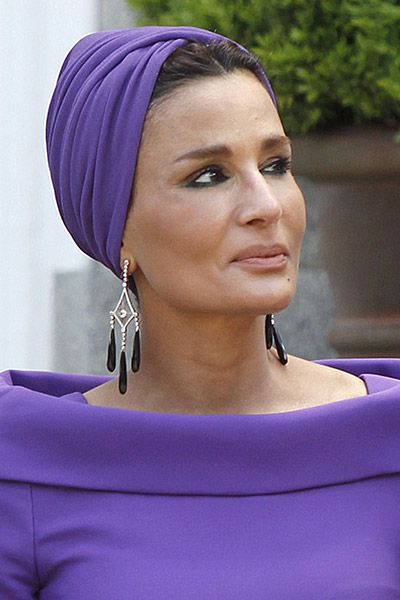 Elegant style icon wardrobe essentials: Sheikha Mozah bint Nasser Al-Missned in headscarves