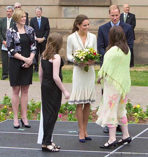 Kate Middleton Alexander McQueen cream cable knit sweater dress with sailor collar Prince Edward's Island Canada 4 July 2011