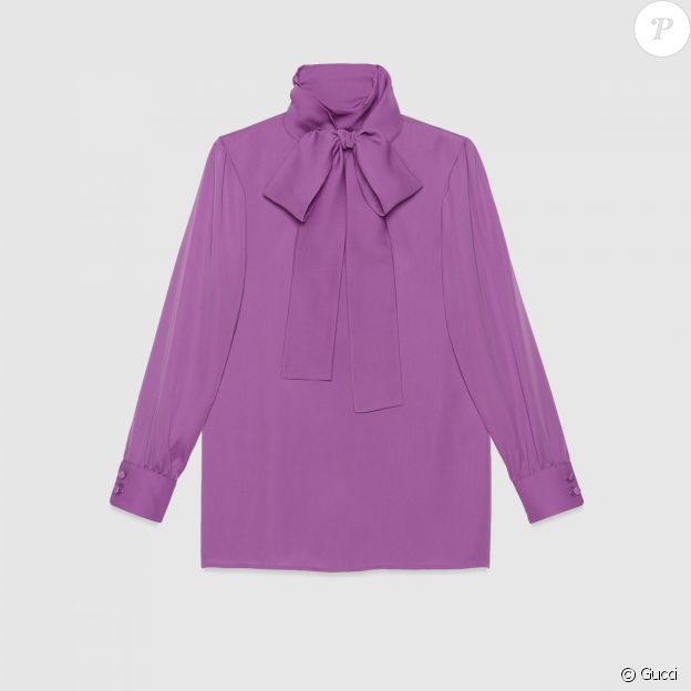 Kate Middleton Gucci purple/violet pussy-bow silk blouse with cloth buttons