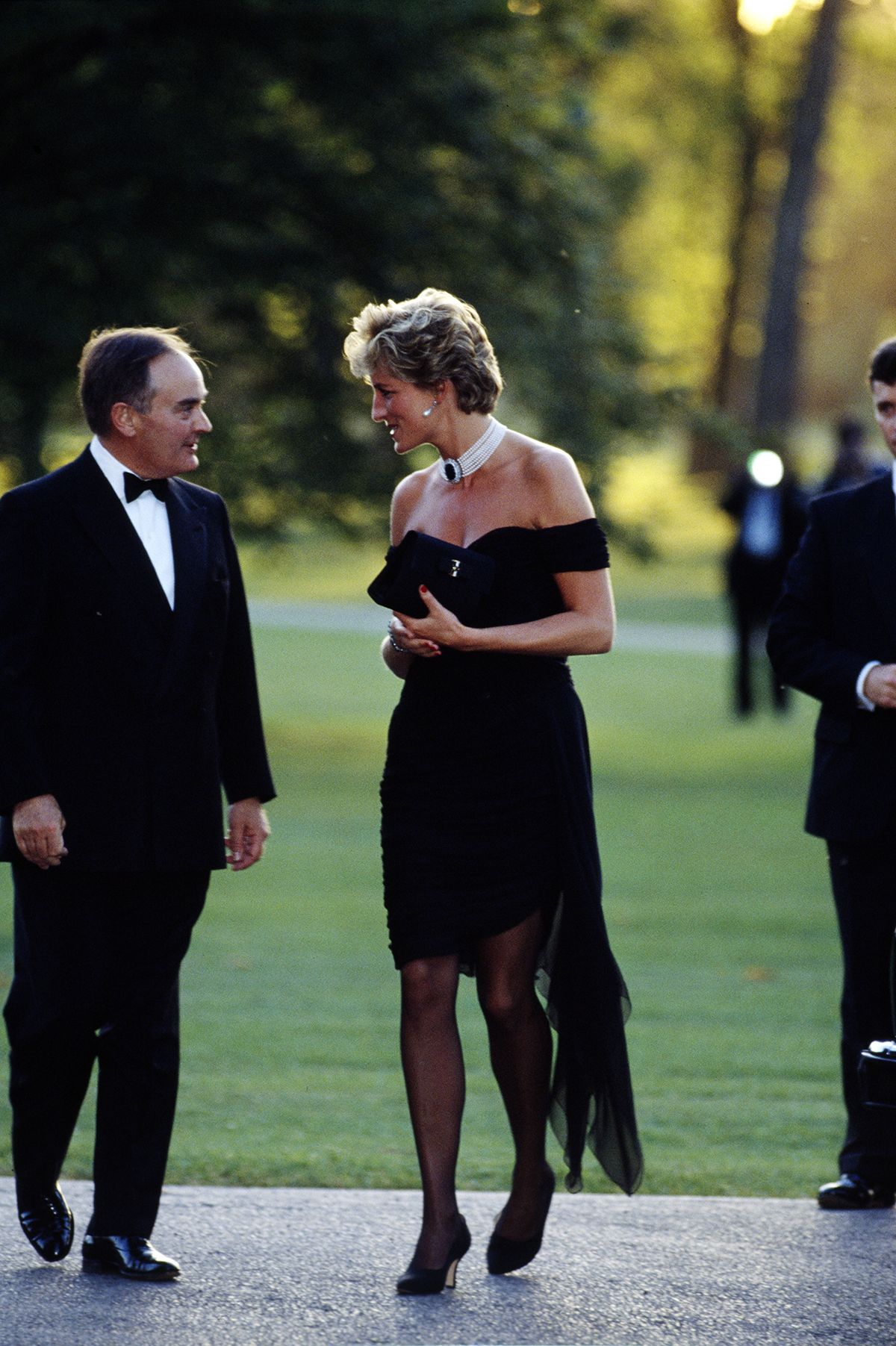 Princess Diana's revenge dress, the black silk off-the-shoulder dress designed by Christina Stambolian, 29 June 1994