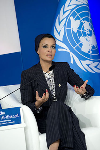 Elegant style icon wardrobe essentials: Sheikha Mozah bint Nasser Al-Missned in headscarves