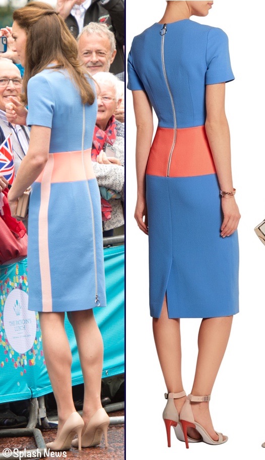 Kate Middleton blue dress with coral waist stripe the Marwood Color Block Dress by Roksanda Ilincic