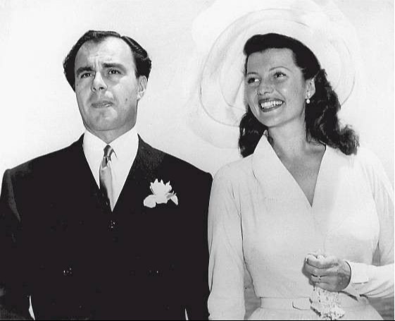 Rita Hayworth and Prince Aly Khan on their wedding day, 27 May 1949, on the French Riviera