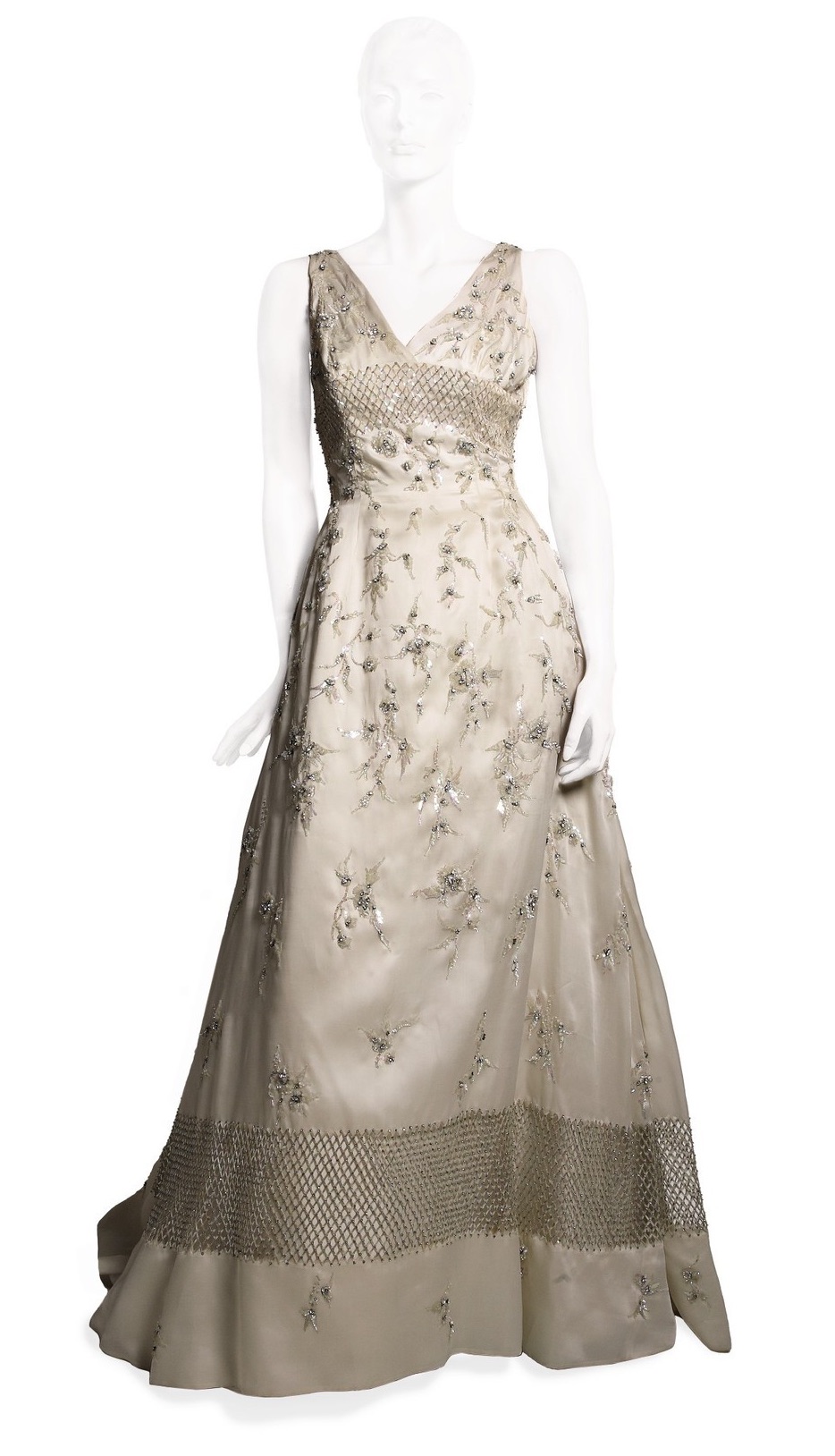 Grace Kelly's elegant white Lanvin gown for gala on the night of civil ceremony on 18 April 1956