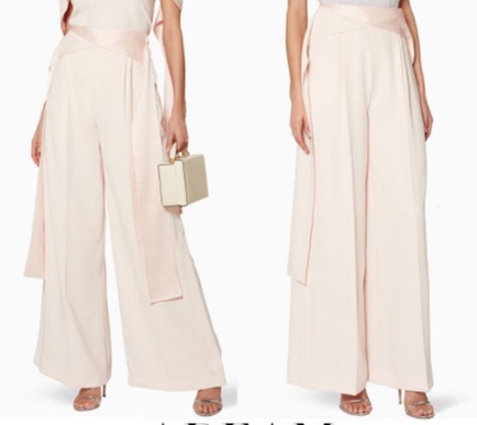 Queen Rania of Jordan pink satin-trimmed crepe wide-leg pants by Adeam