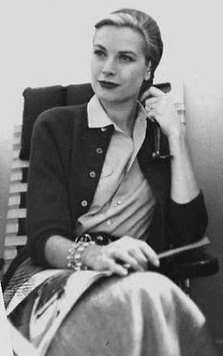 Elegant style icon wardrobe essentials: Grace Kelly in cardigan sweater