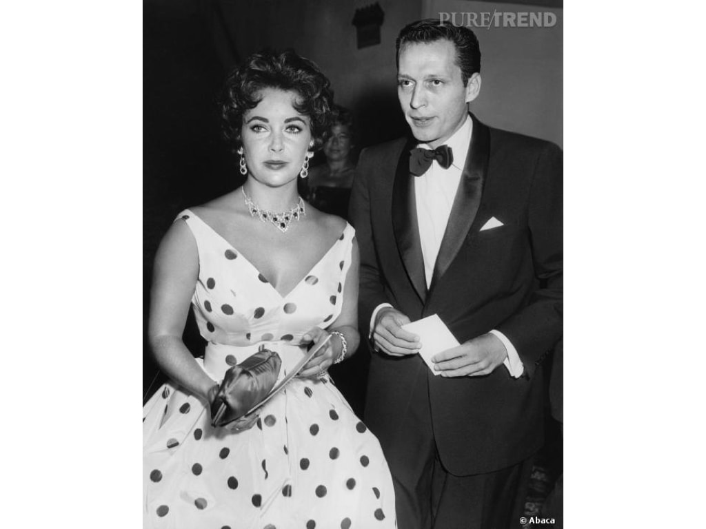 Elegant style icon wardrobe essentials: The Polka dot, Elizabeth Taylor in silk polka dot dress