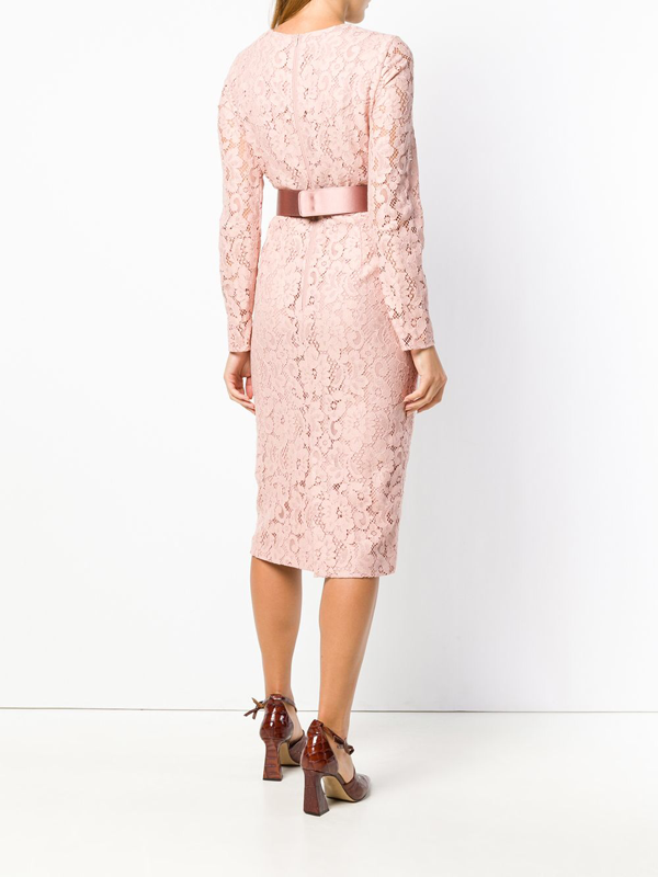 Kate Middleton blush boat neck knee-length lace dress custom made by Alexander McQueen