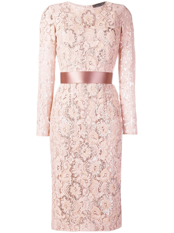 Kate Middleton blush boat neck knee-length lace dress custom made by Alexander McQueen