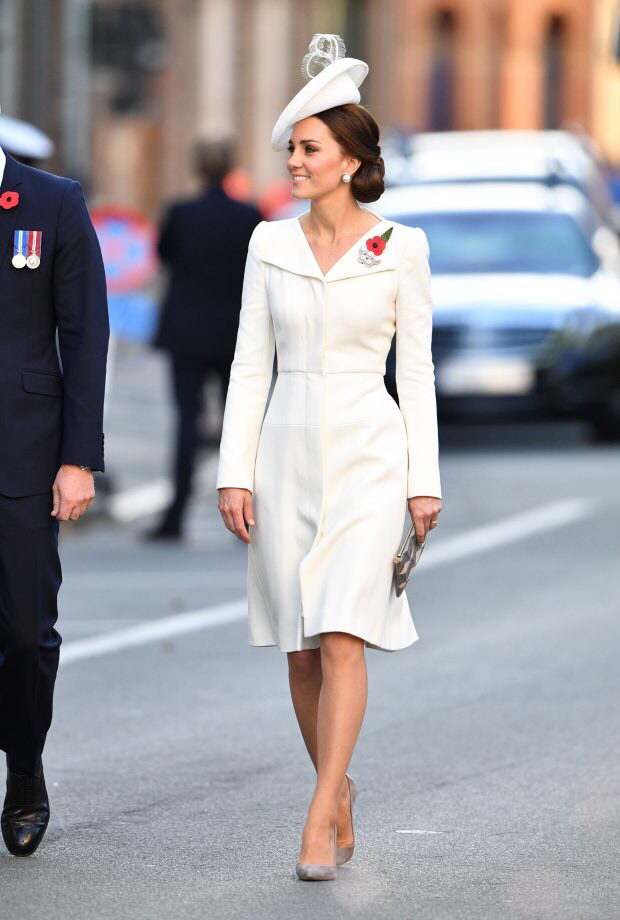 Kate Middleton Alexander McQueen custom made wing lapel wool silk coat dress