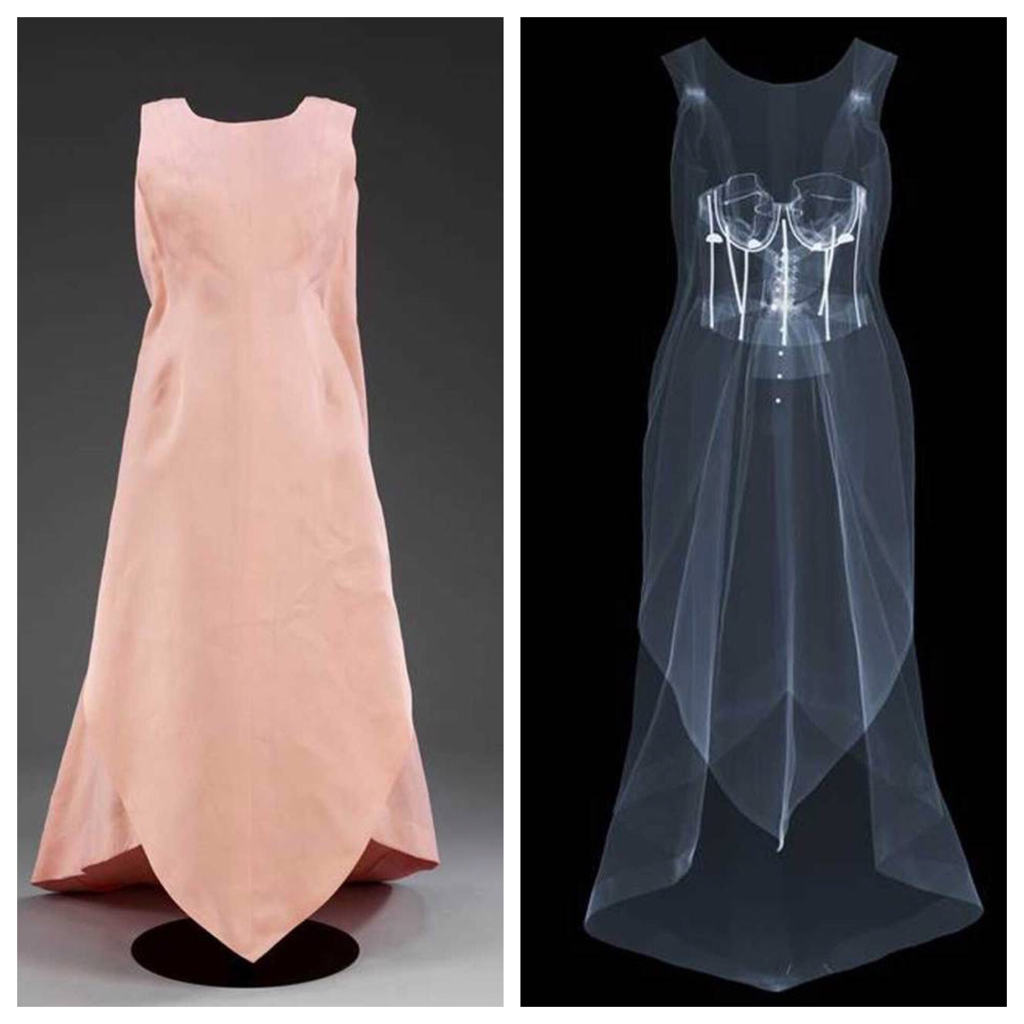 X ray image of Tulip evening dress, Balenciaga, 1965. Museum no. T.435-1985. © Victoria and Albert Museum, London. X-ray by Nick Veasey, 2016. © Nick Veasey.
