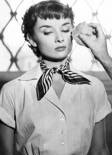 Audrey Hepburn in white shirt, Breakfast at Tiffany's