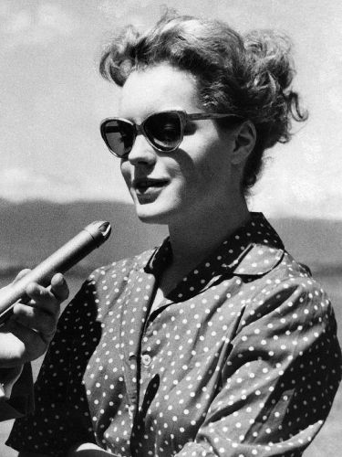 Romy Schneider young in polka dot blouse