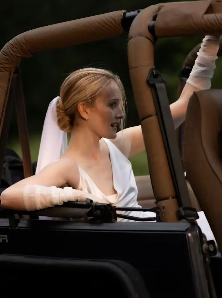 Sarah Pidgeon in the recreated Narciso Rodriguez slip wedding dress in Love Story (TV series, 2026)