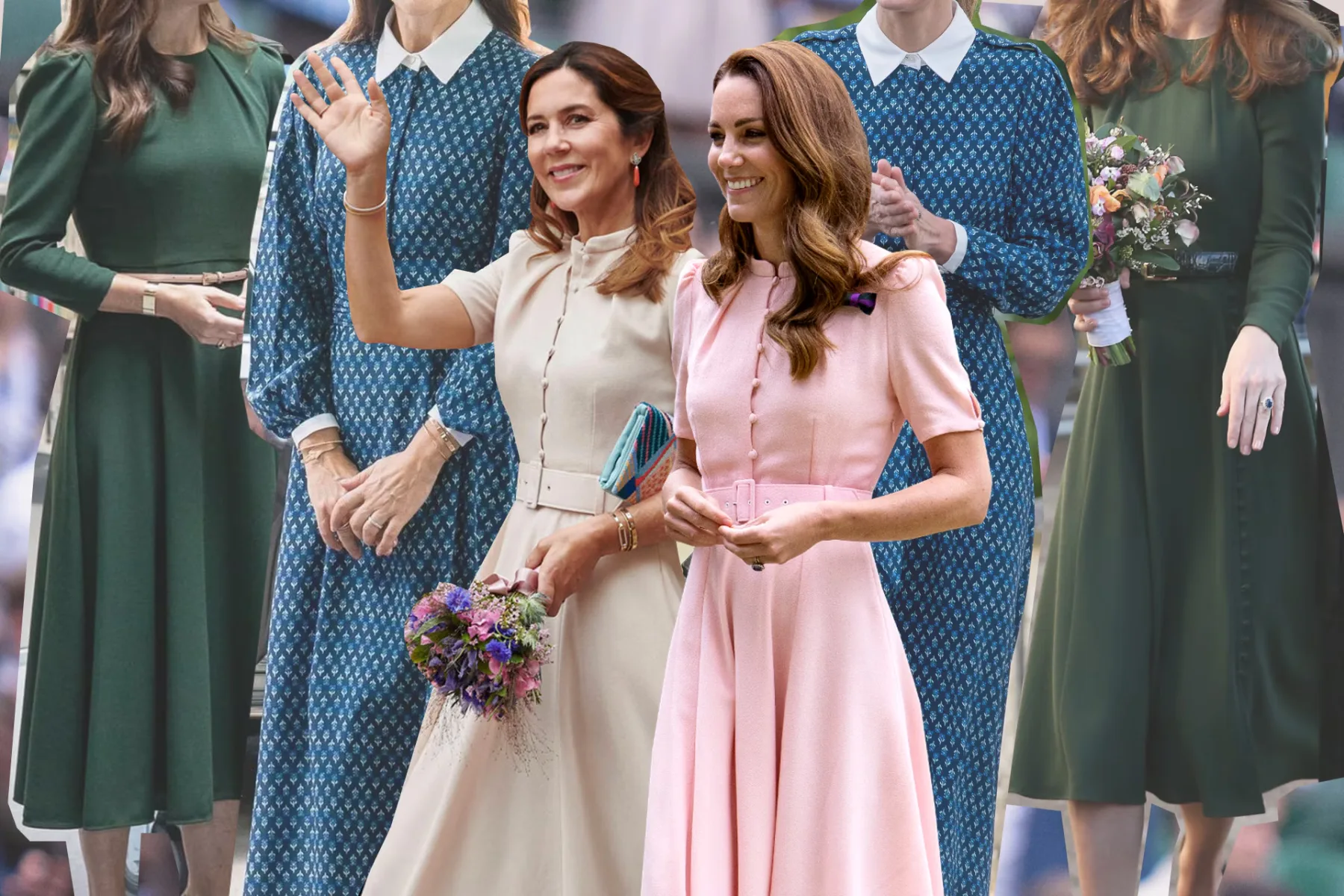 Crown Princess Mary and Catherine, Princess of Wales, both in a Beulah dress of the same design, 2023